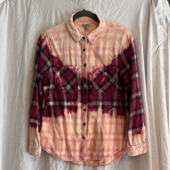 Charlotte Russe Red and Cream Plaid Button-Down Shirt - Picture 1 of 2